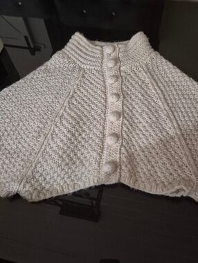 Cream Button-Front Knit "Cape" Sweater W/ arm Holes!